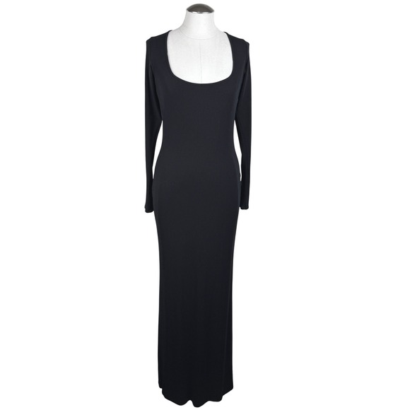 SKIMS Dresses & Skirts - SKIMS Women's Black‎ Ribbed Long Sleeve Stretch Maxi Dress Square Neck Size XL